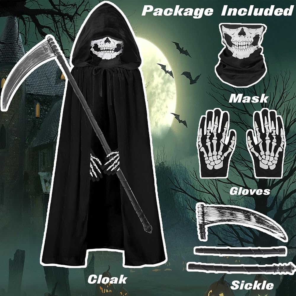 Amazon.com: Kids Grim Reaper Costume Hooded Cape Cloak With